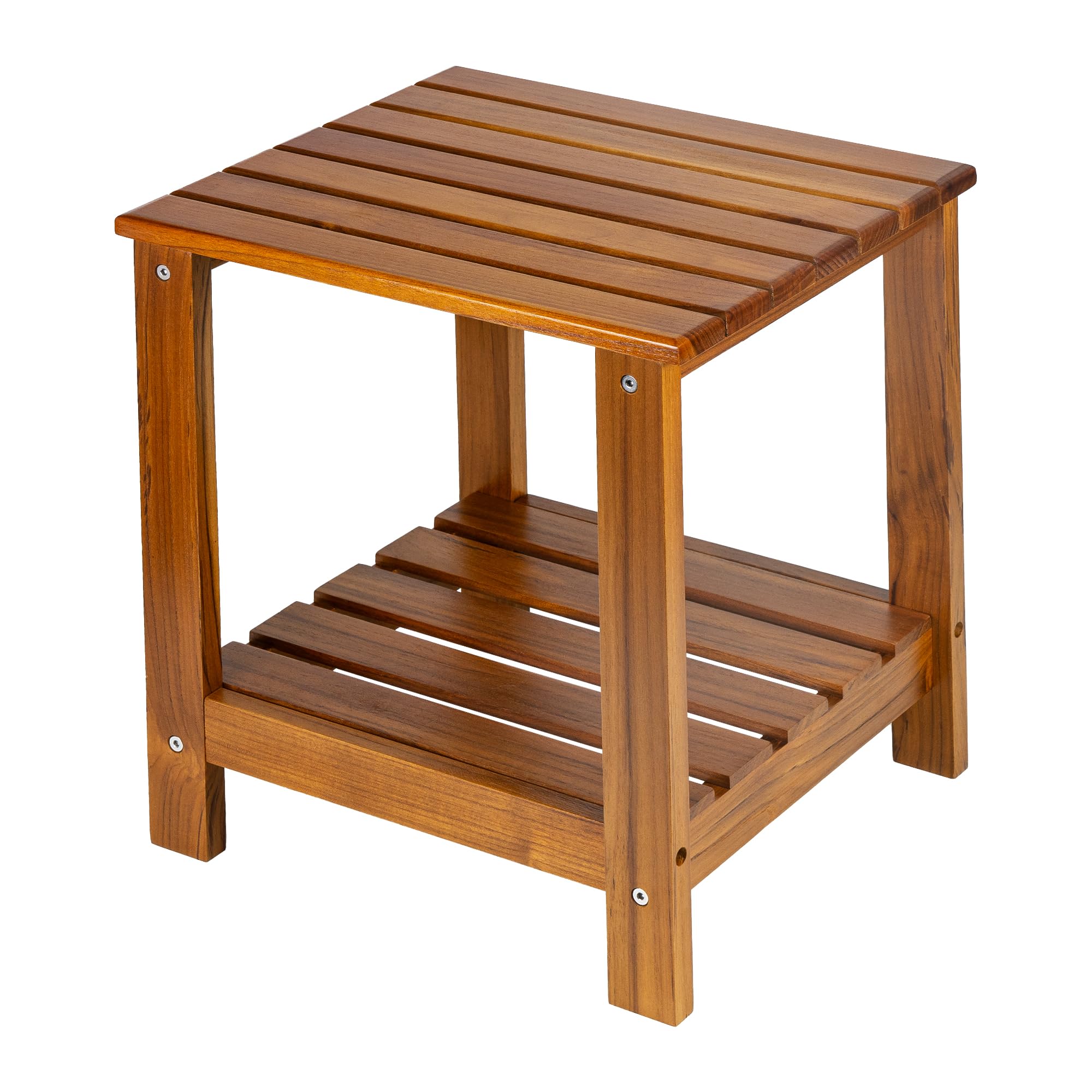 Utoplike Teak Side Table Outdoor, Patio End Table Double Layer, Wooden Coffee Accent Tables For Backyard, Garden, Bed, Living Room, Couch