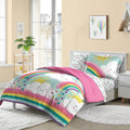 Dream Factory Kids 7-Piece Complete Bed Set Easy-Wash Super Soft Microfiber Comforter Bedding, Full, Teal Rainbow Flare, (2D8725