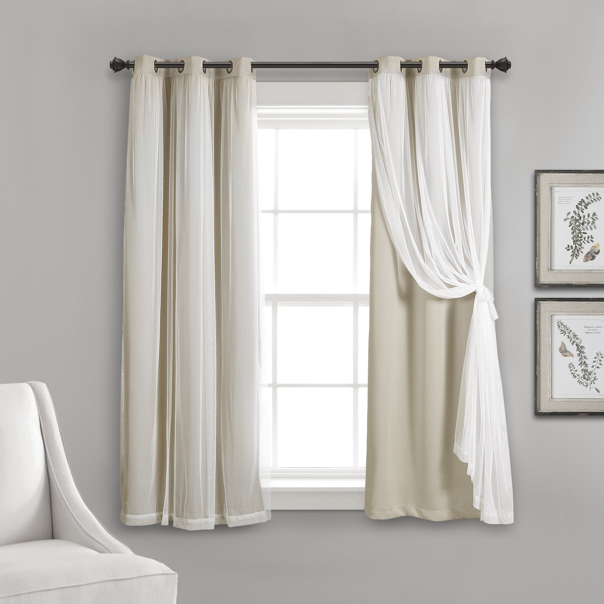 Lush Decor Sheer Grommet Curtains With Insulated Blackout Lining, Window Curtain Panels, Pair, 38''W x 63''L, Wheat - Curtain Wi
