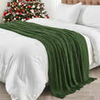 Inhand Knitted Throw Blankets For Couch And Bed, Soft Cozy Knit Blanket With Tassel, Dark Green Lightweight Decorative Blankets
