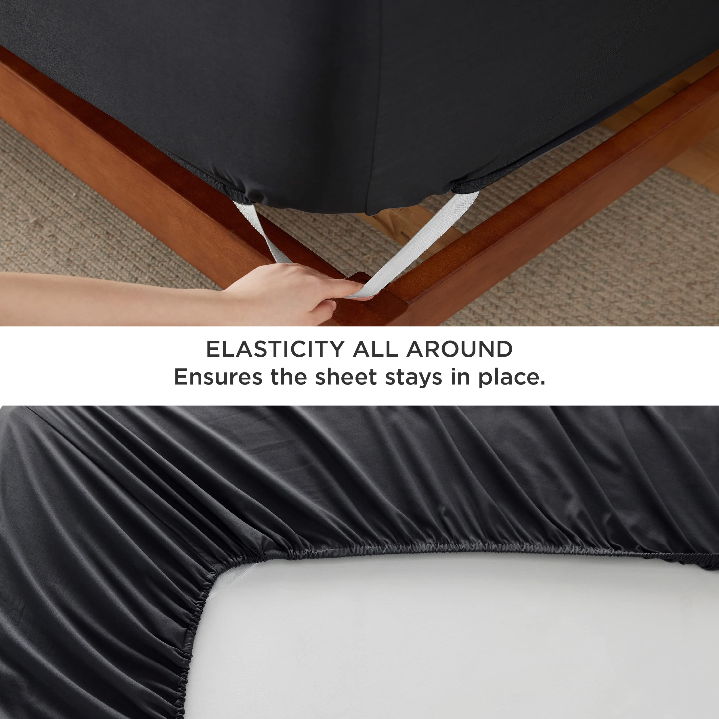 Bedsure Full Size Deep Pocket Sheets Set - Black, 4 Piece Moisture Wicking Cooling Bedding for Mattresses Up to 21 Thick