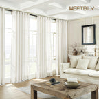 100 Inch Linen Curtains For Living Room 2 Panels Back Tab Light Filtering Farmhouse Long Curtain Semi Sheer Privacy Natural Crea