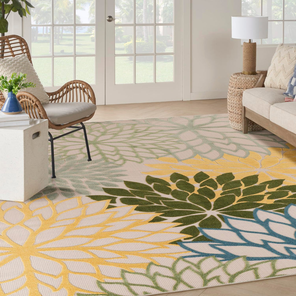 Nourison Aloha Indoor/Outdoor Green Multicolor 12' X 15' Area Rug, Easy Cleaning, Non-Shedding, Bed Room, Living Room, Dining Room, Backyard, Patio, Deck (12X15)