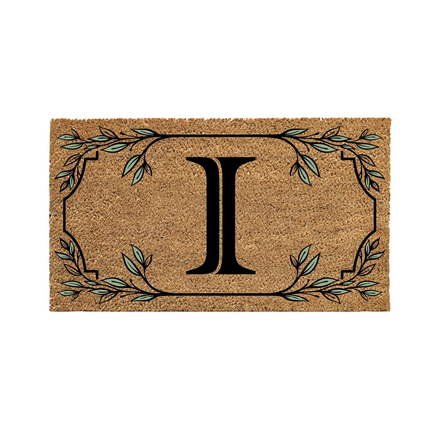 Evergreen Monogram Coir Doormat | Letter I | Front Door Mat For Outdoor Indoor Entrance | 28X16 Inches | Non-Slip Backing Doorwa