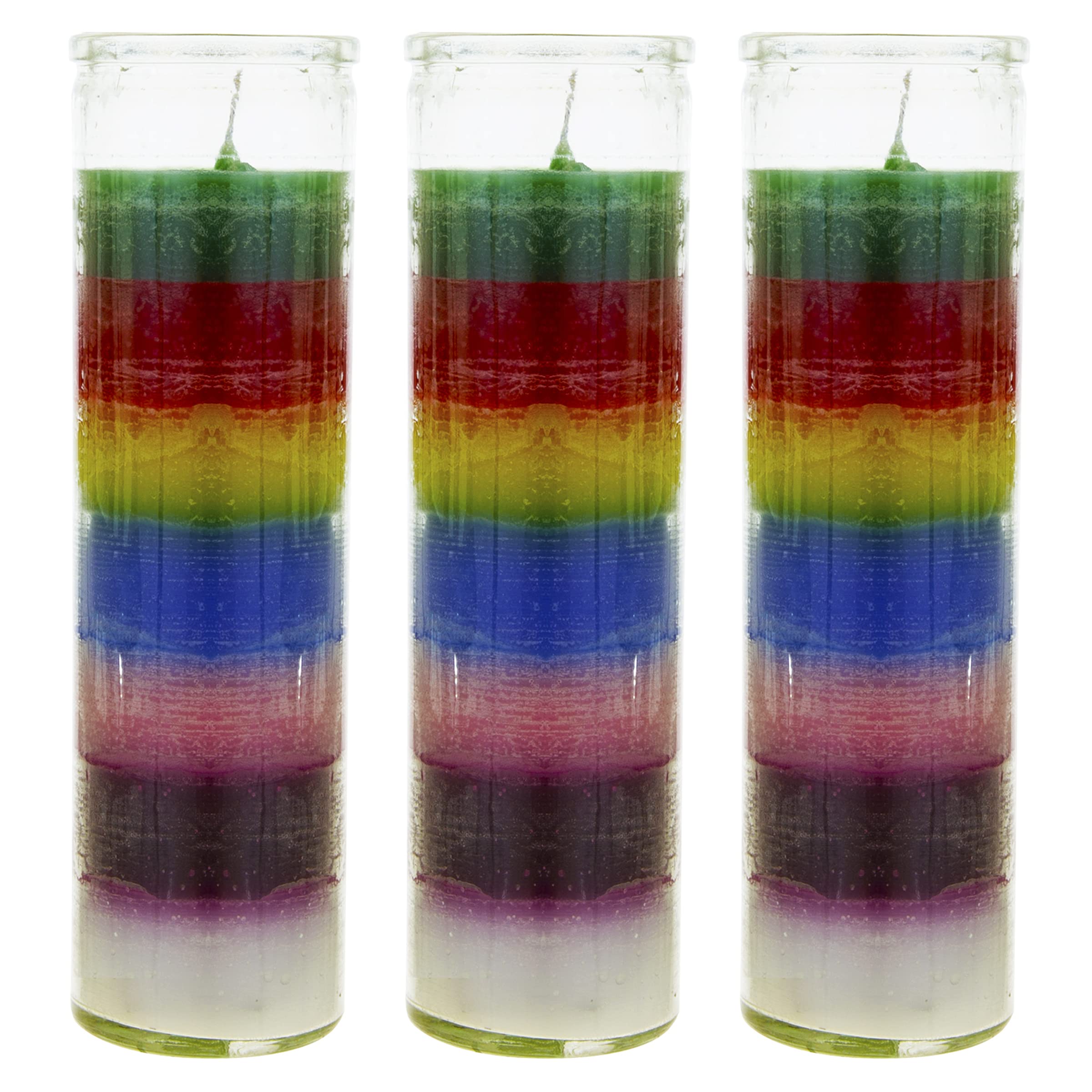 Mega Candles 3 pcs Unscented 7 Color Glass Prayer Devotional Candle, Hand Poured Wax Candles 2 Inch x 8 Inch, Great for Sanctuar