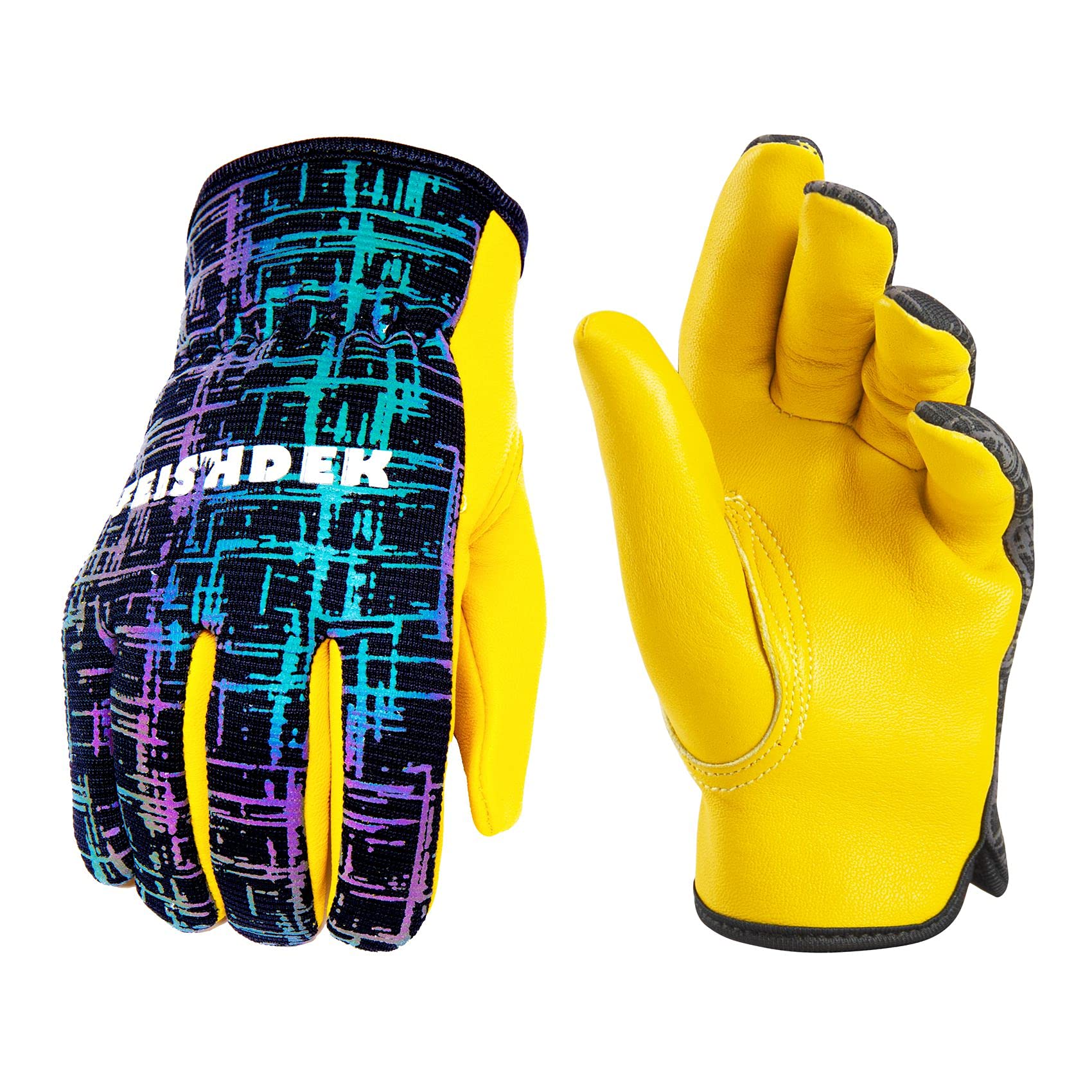 Feishdek Kids Genuine Leather Work Gloves, Kids Gardening Work Gloves, Safety Glove, Reflective, Breathable Design, Perfect For