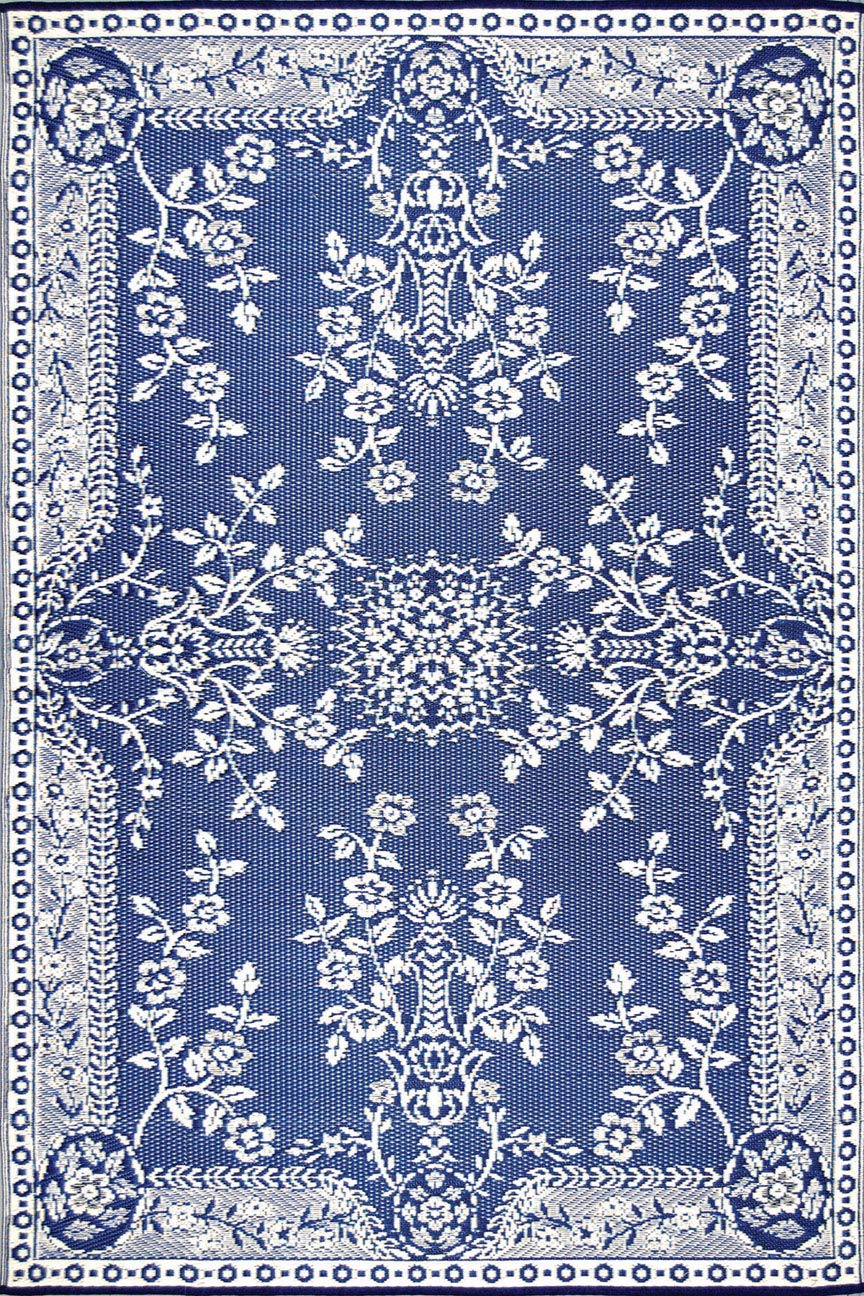 Mad Mats Traditional Outdoor Rug, Reversible Plastic Mat (6' X 9', Oriental Garland - Blue/White)