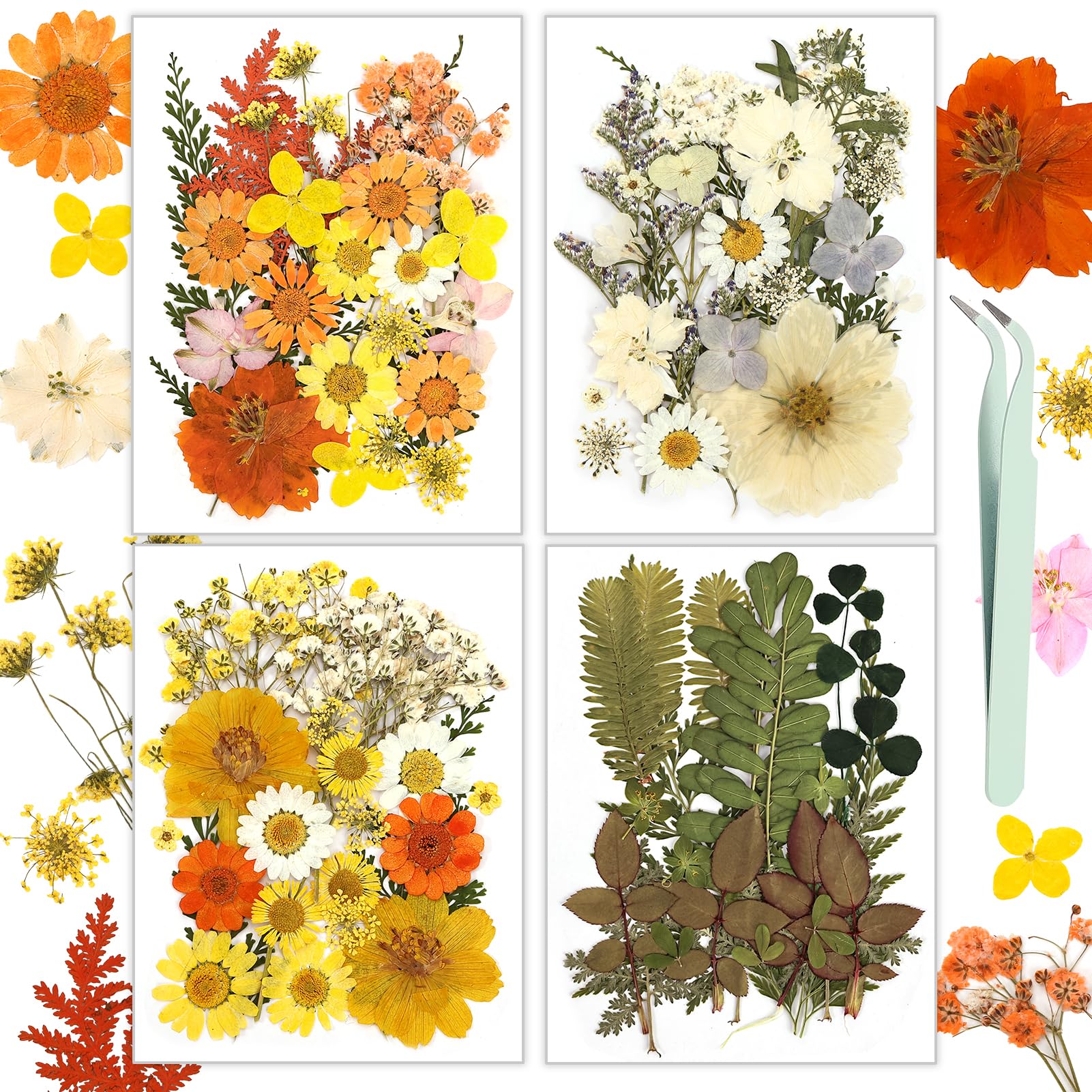 Resiners 100Pcs Dried Pressed Flowers For Resin Molds, Yellow Real Natural Dried Flowers Dry Leaves Kit For Scrapbook Supplies C