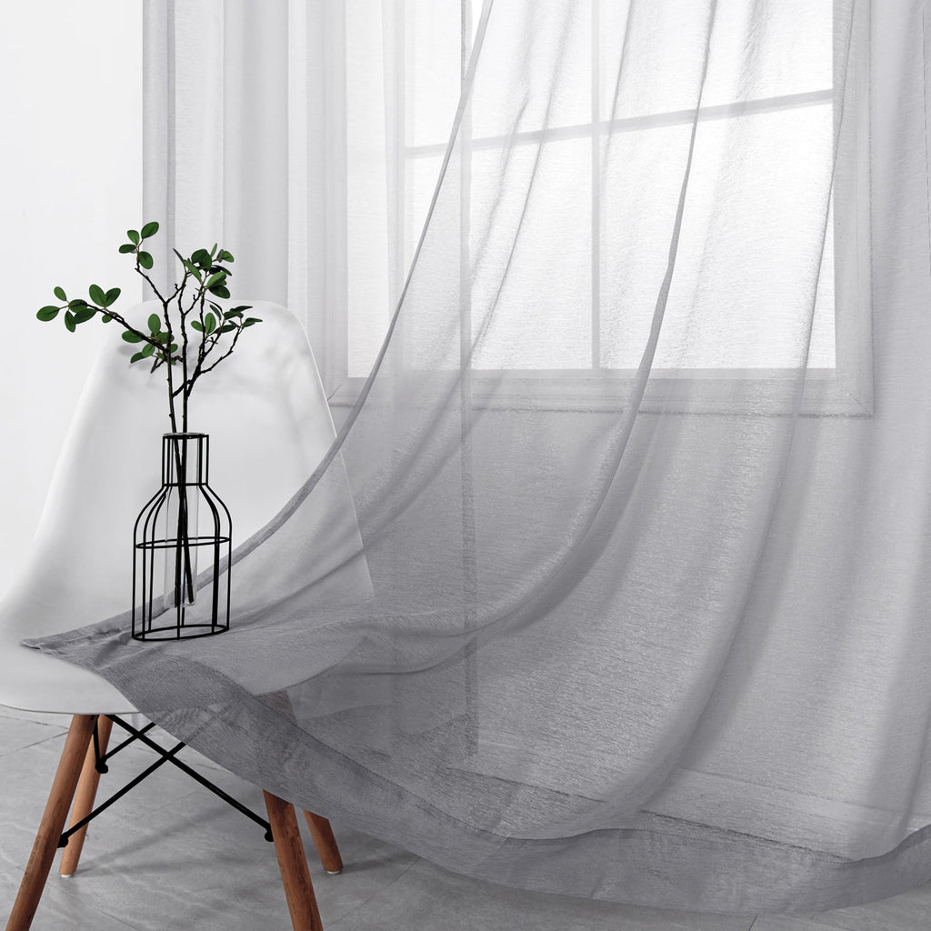 Koufall Silver Grommet Faux Linen Sheer Curtains 52X90 Inch Length