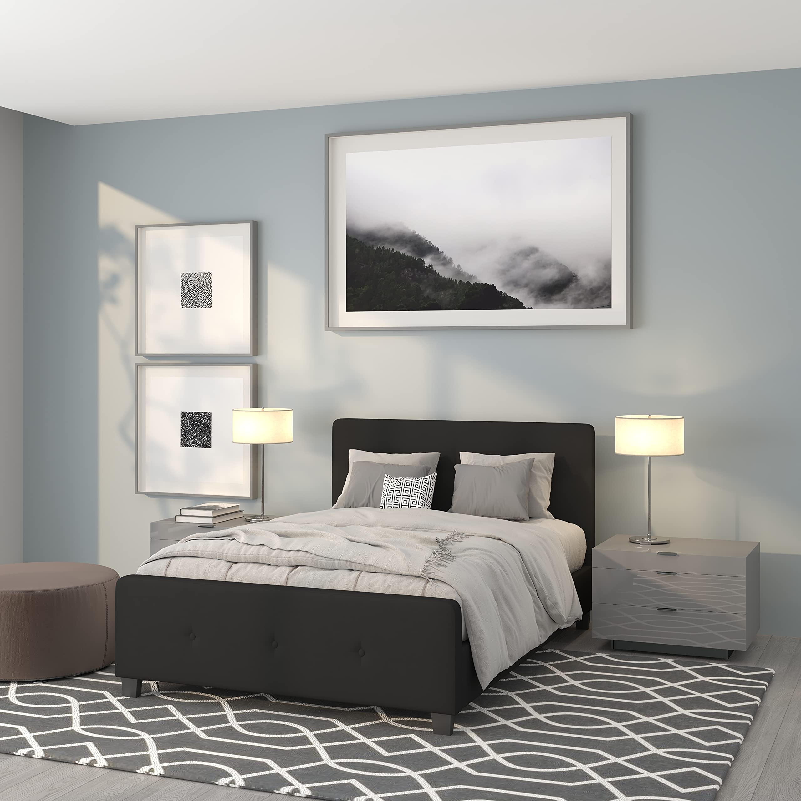 Flash Furniture Tribeca Full Size Tufted Upholstered Platform Bed In Black Fabric