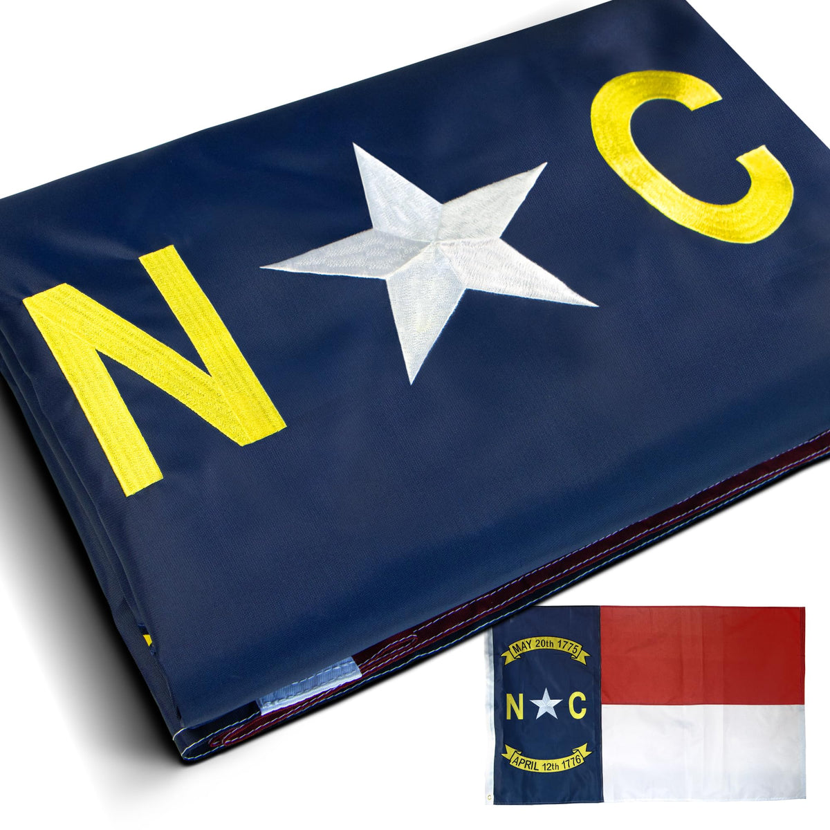 Anley Everstrong Series Embroidered North Carolina State Flag 3X5 Feet - Embroidery & Heavy Duty Canvas Header - 4 Rows Of Lock