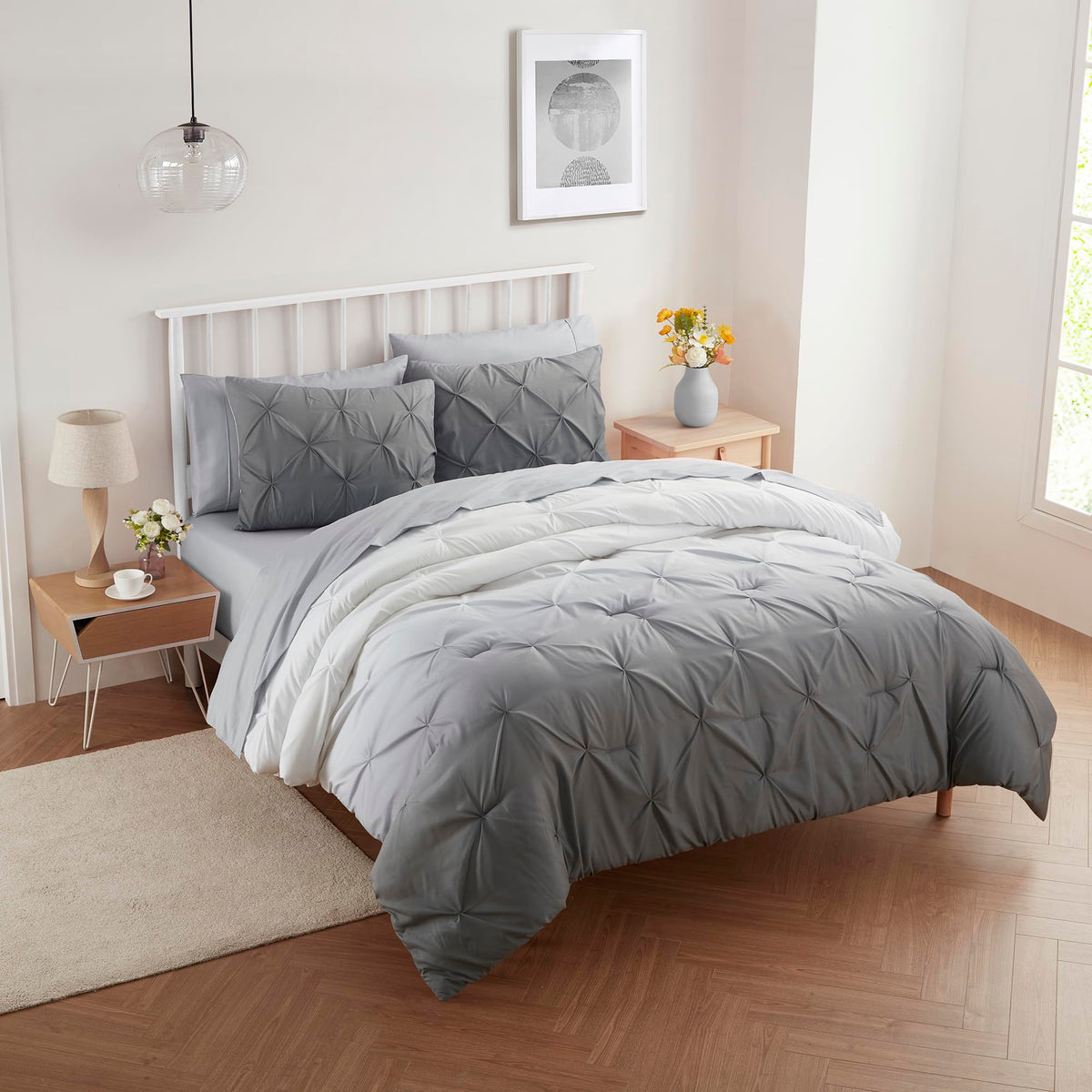 7 Piece Comforter Set Bed In A Bag Ombre Pintuck Design All Season Soft Down Alternative Bedding Comforter Set & Luxurious Match