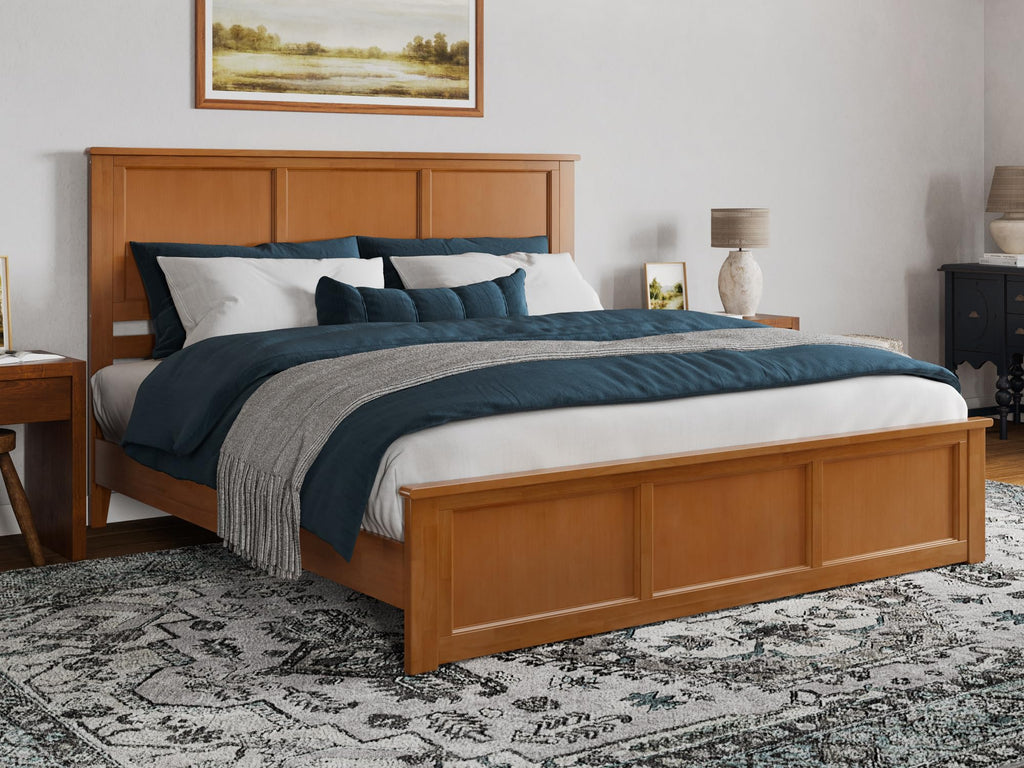 Afi, Charlotte King Solid Wood Low Profile Platform Bed With Matching Footboard, Light Toffee