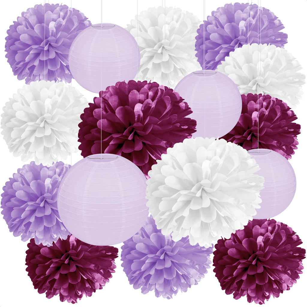 16Pcs Tissue Paper Flowers - White Paper Flowers Purple Tissue Paper Flowers Decorations for Wall Lavender Tissue Paper Flowers 