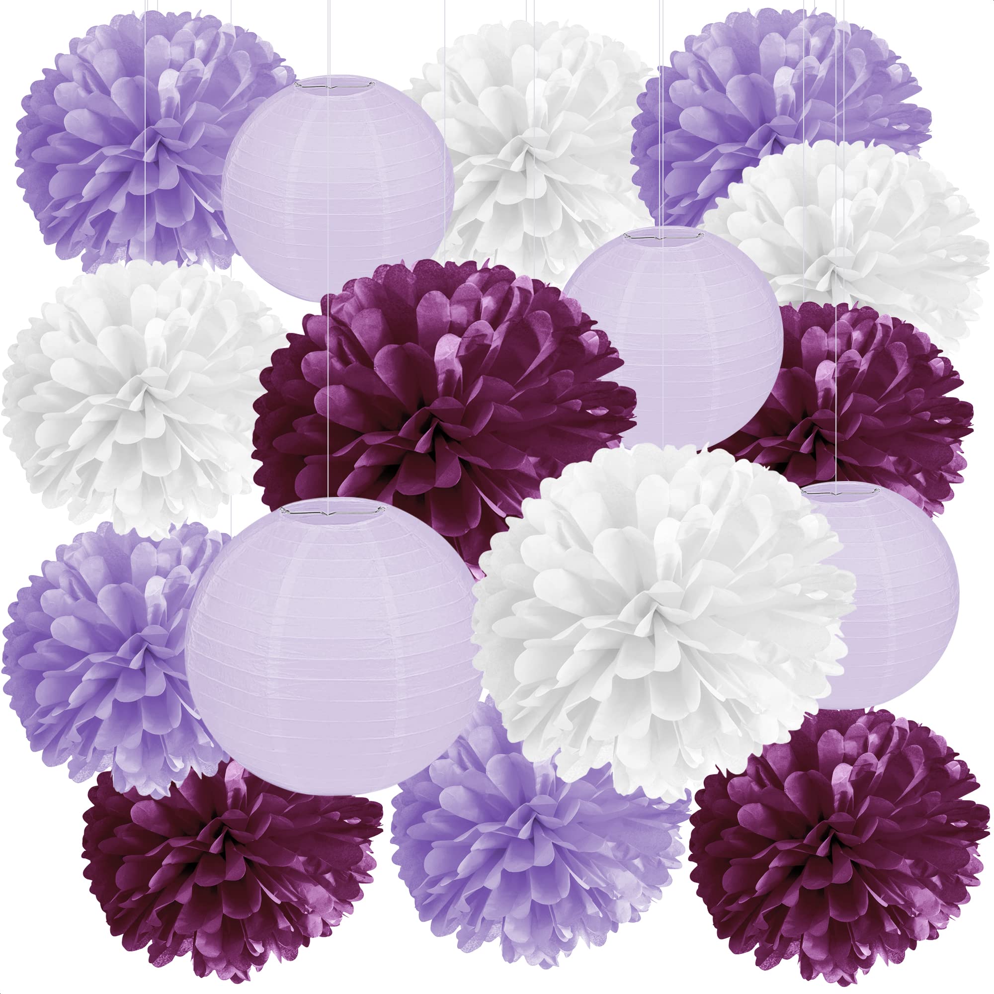 16Pcs Tissue Paper Flowers - White Paper Flowers Purple Tissue Paper Flowers Decorations for Wall Lavender Tissue Paper Flowers 