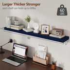 fuqing Dark Blue Floating Shelves 48 Inch, Solid Paulownia Wood Wall Shelves Set of 2, Rustic Decor & Storage for Living Room Bedroom Bathroom