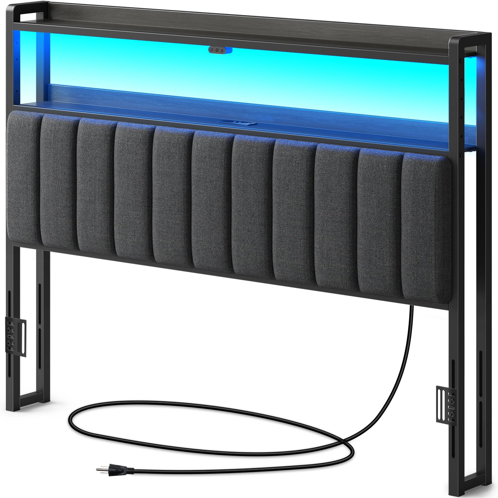 Rolanstar Headboard for Queen Size Bed with Storage, 60,000 DIY Color of LED Light, Head Board with USB & Type C Port, Height Ad
