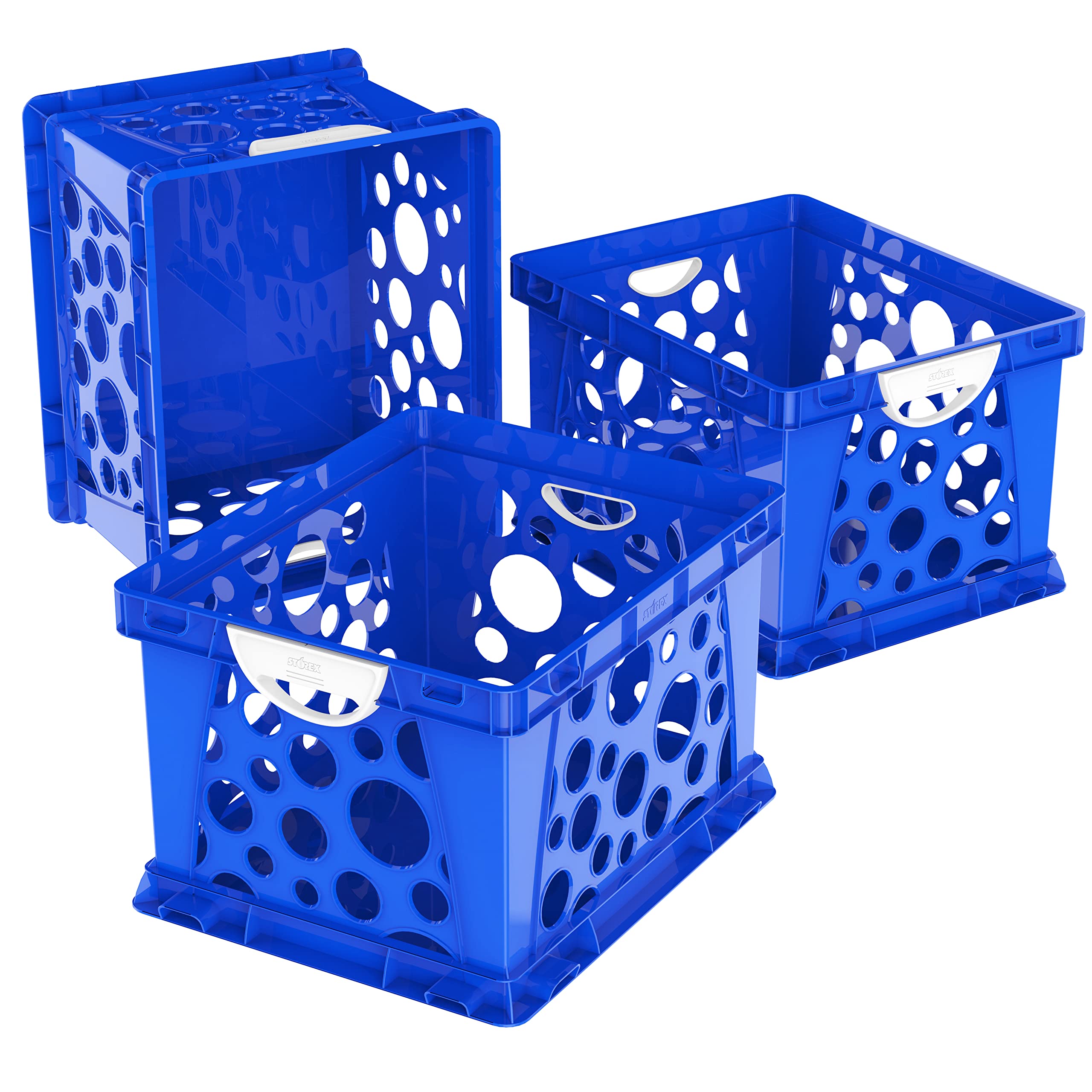 Storex Premium File Crate With Molded Handles - Letter And Legal Document And Folder Storage, Classroom Blue 3-Pack (61455U03C)