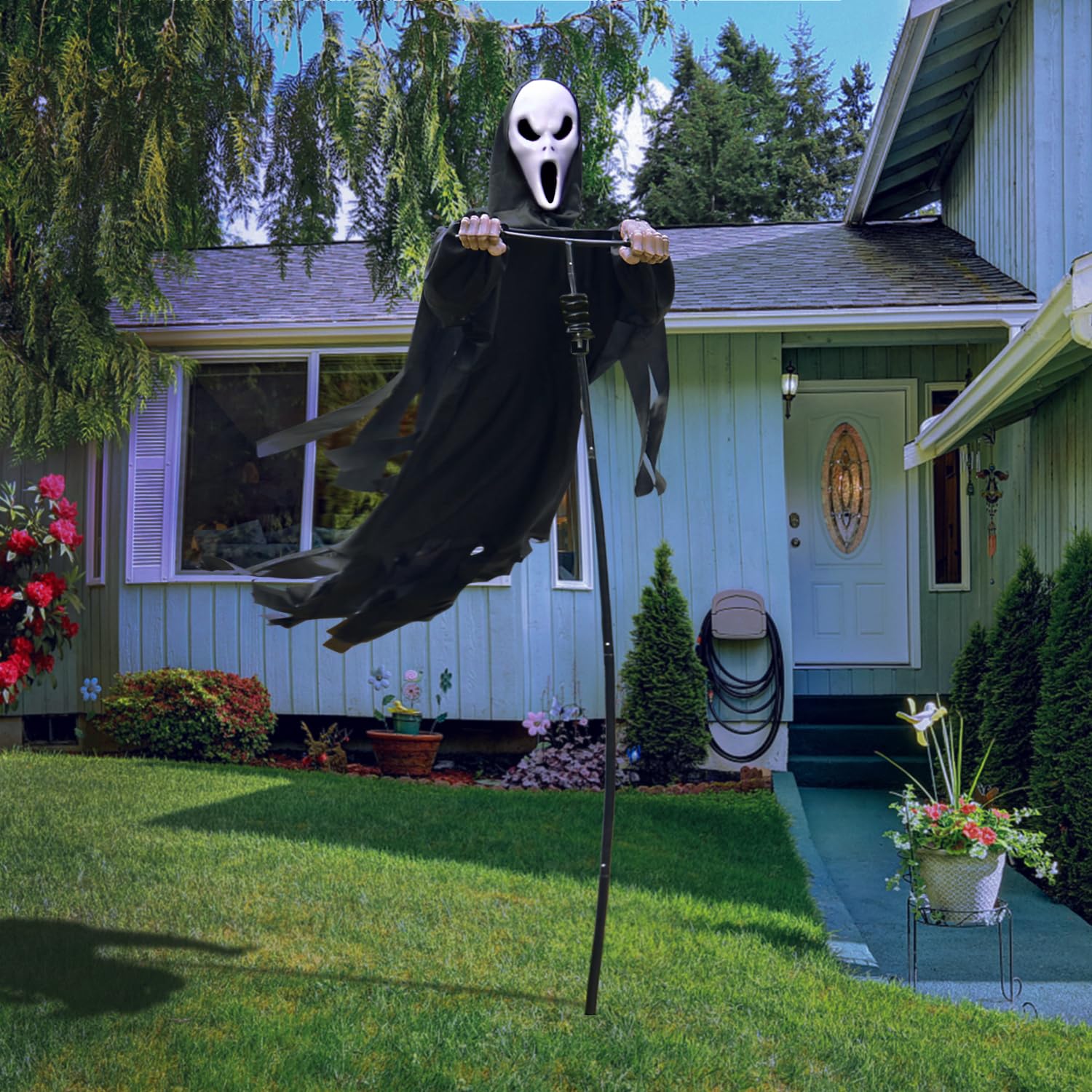 LarpGears Halloween Scarecrow Ghost Outdoor Decorations, 7.5Ft Halloween Rotatable Ghost of Death Flying Ghost Home Decoration f
