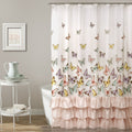Lush Decor, Pink Flutter Butterfly Shower Curtain | Textured Ruffle Print Fabric Bathroom Decor, X 72, 72 X 72