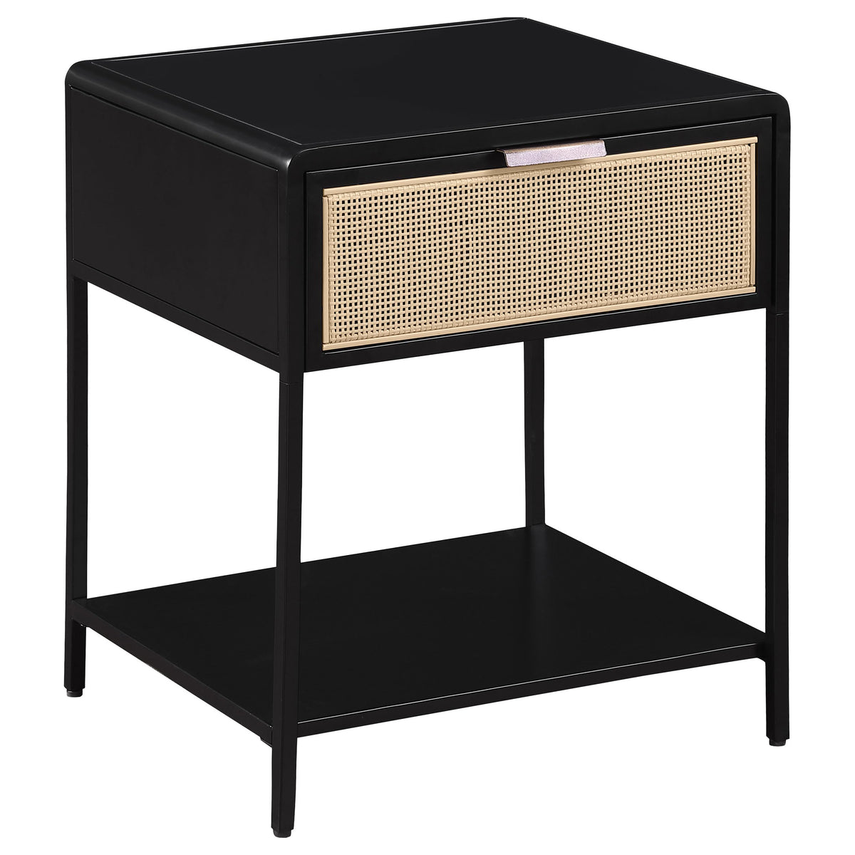 Coaster Home Furnishings Amherst 1-Drawer Radio Weave Cane Metal Bedside Table Black