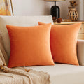 EMEMA Fall Orange Velvet Throw Pillow Covers 18x18 Inch Set of 2 Decorative Square Pillowcase Soft Solid Cushion Case for Couch 