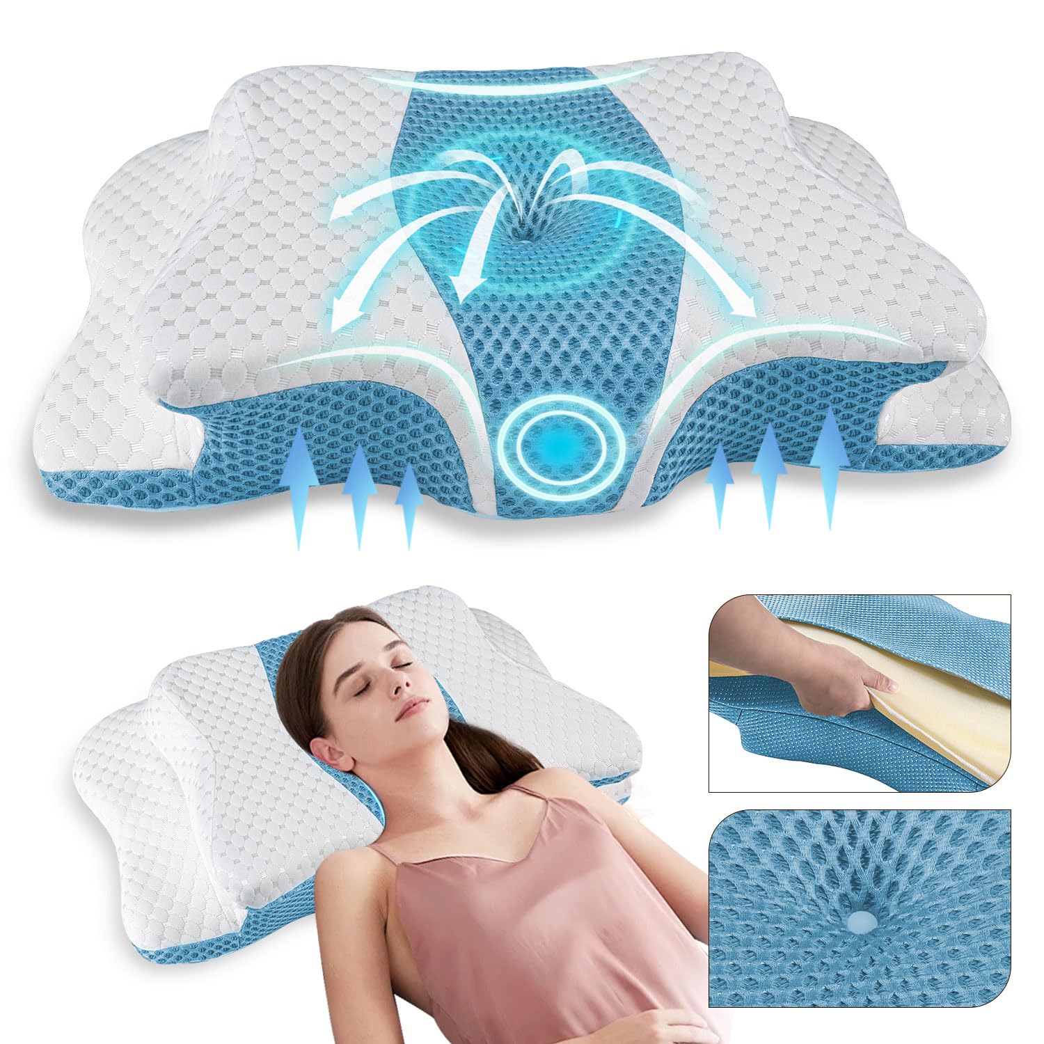 Pain Relief Cervical Pillow For Neck Support,Adjustable Ergonomic Pillow Cozy Sleeping,Odorless Orthopedic Memory Foam Pillows,C