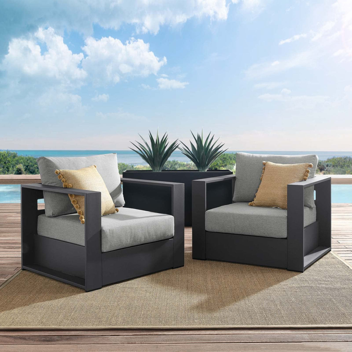 Modway Tahoe Aluminum 2-Piece Patio Set In Gray Gray
