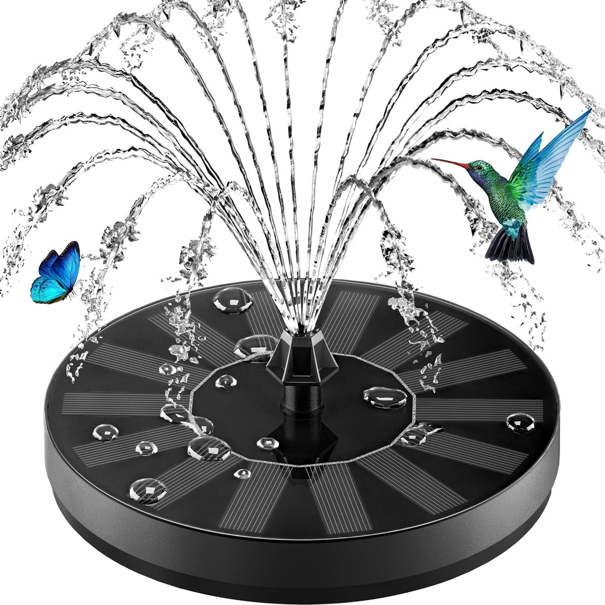 Zolochel Solar Fountain 100% Glass Covered, Solar Powered Hummingbird Water Fountain, Outdoor Bird Bath Fountain Pump With 8 Noz