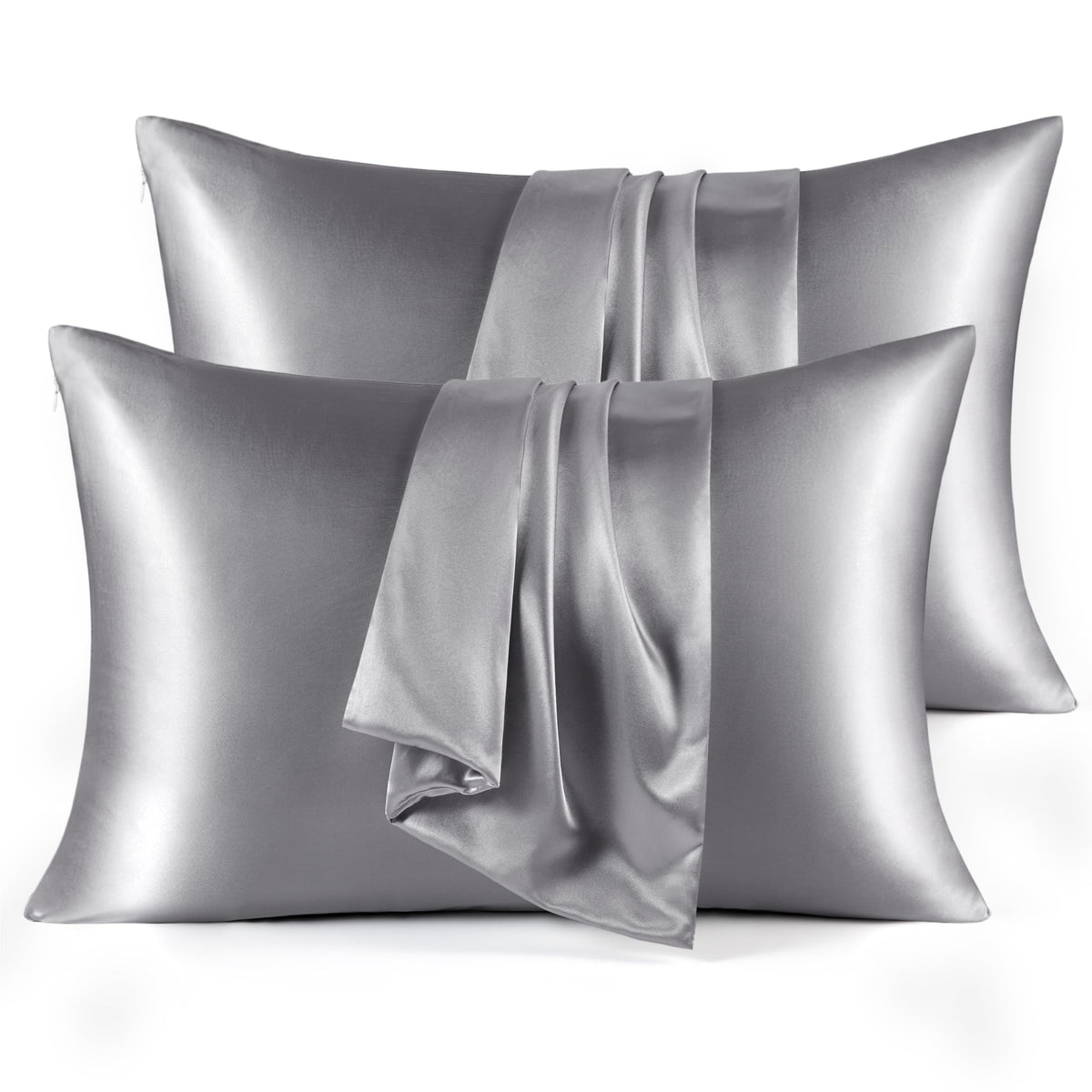 Bedsure Satin Pillowcases For Hair And Skin - Drak Grey Silky Cooling Pillow Cases Queen Size Set Of 4, Satin Pillow Shams, Super Soft Pillow Covers With Zipper, Gifts For Her Or Him, 20X30 Inches