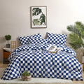 Clothknow Blue Plaid Queen Comforter Set 3Pcs Grid Bedding Comforter Sets Checkerboard Queen Comforter Royal Blue White Queen Size Comforter Sets
