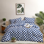 Houseri Royal Blue Comforter Set Queen White and Blue Buffalo Plaid Bedding Comforters Queen Size Women Men Elegant Dark Sea Blu