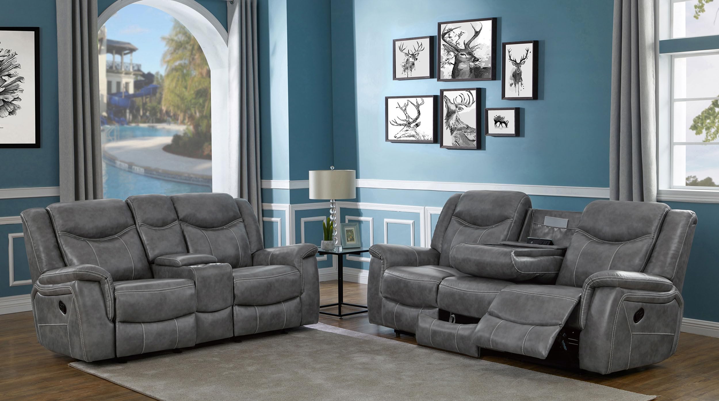 Coaster Home Furnishings Conrad 2-Piece Upholstered Padded Arm Motion Sofa Set Grey