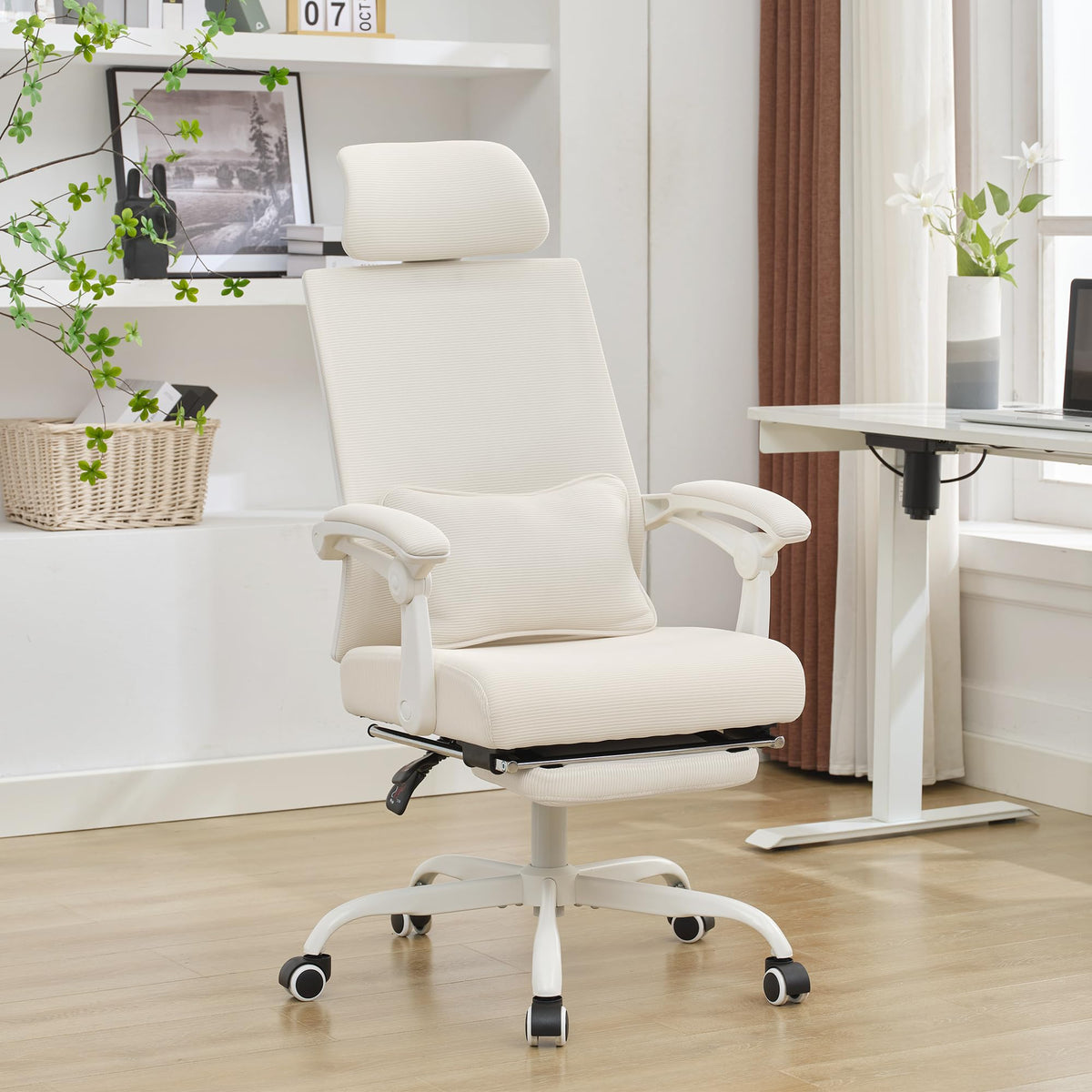 Qulomvs Ergonomic Office Chair With Footrest Home Office Desk Chair With Headrest And Backrest 90-135 Adjustable Mesh Computer Desk Chair With Wheels 360 Swivel Task Chair