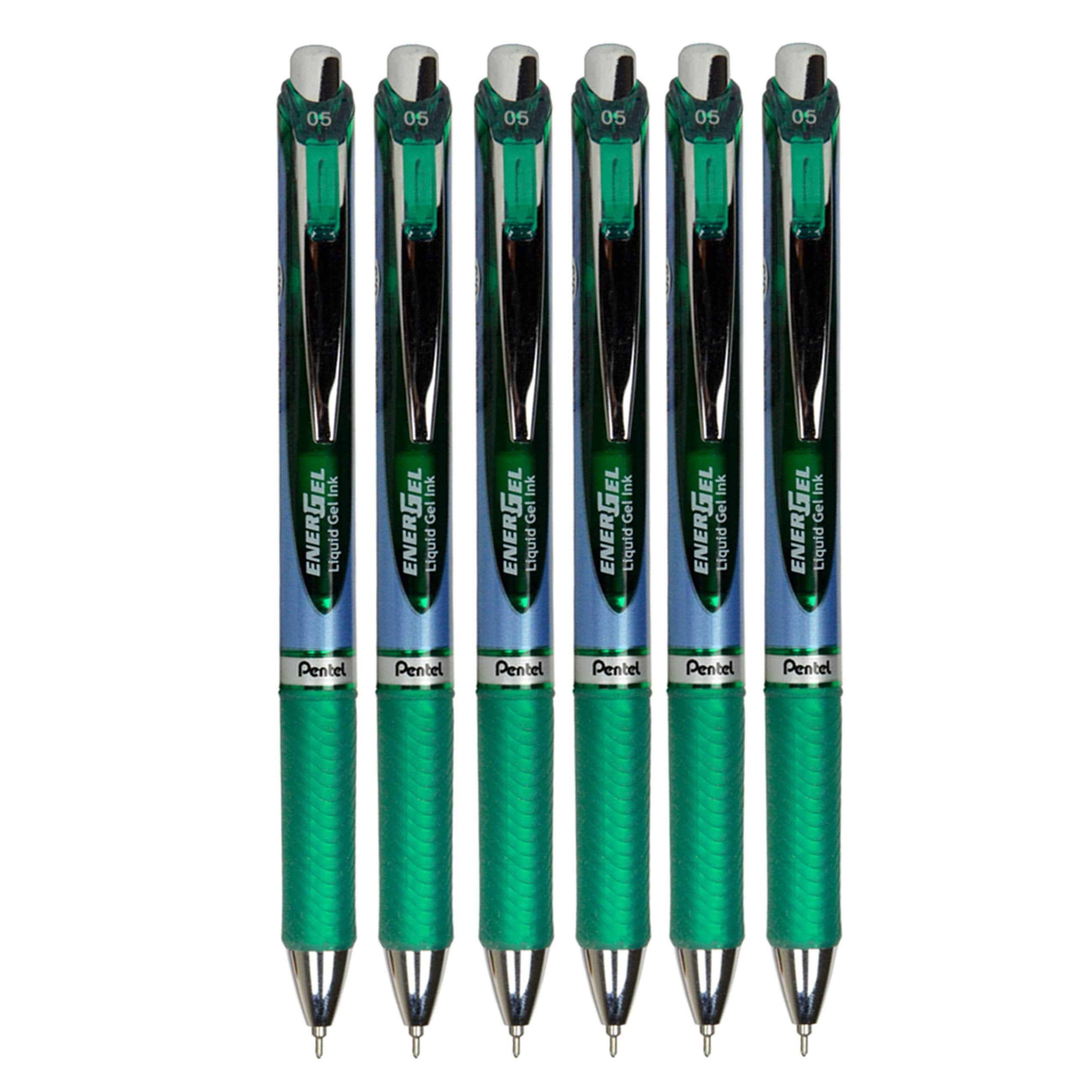 Pentel Energel 0.5Mm Needle Tip Green Ink Liquid Gel Pens (Bln75-D) - 6 Pack