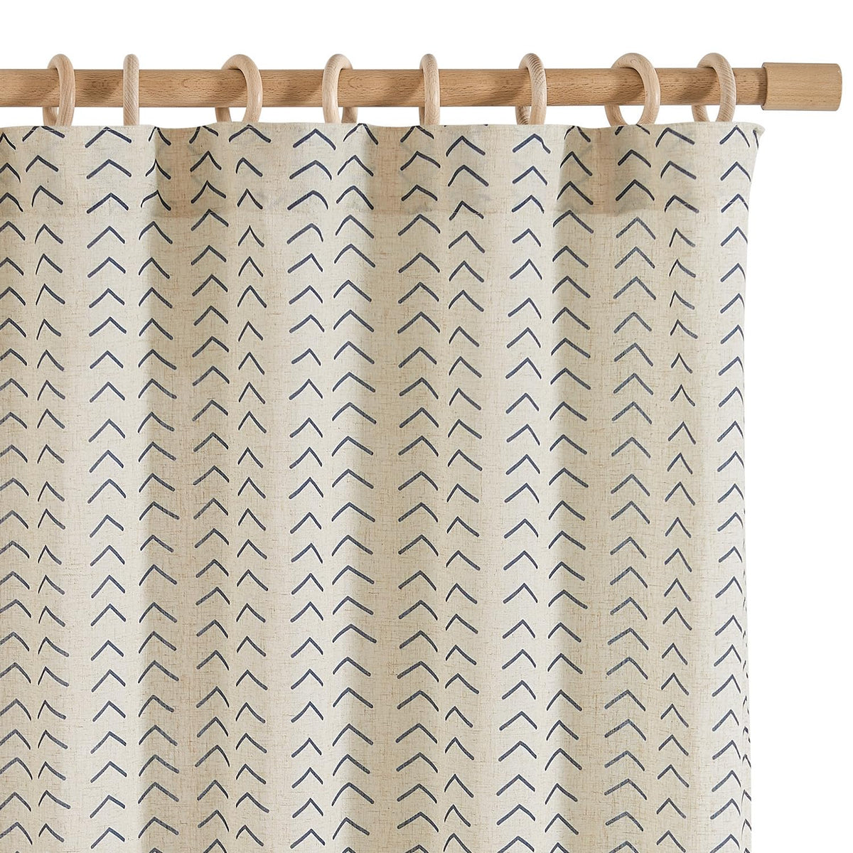 Jinchan Printed Linen Curtains, 96 Inches Long 2 Panels Boho Curtains For Living Room, Blue Flax Linen Farmhouse Herringbone Cur