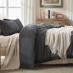 Andency Comforter King Size Bed Set Dark Grey, 3 Pieces Boho Lightweight Winter Bedding Comforters & Sets, All Season Soft Tassel Bed Set (104X90In Comforter & 2 Pillowcases)
