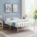 Vecelo Queen Size Metal Platform Bed Frame With Headboard And Footboard, Heavy Duty Slat Support/No Box Spring Needed Mattress Foundation/Underbed Storage Space, Victorian Style