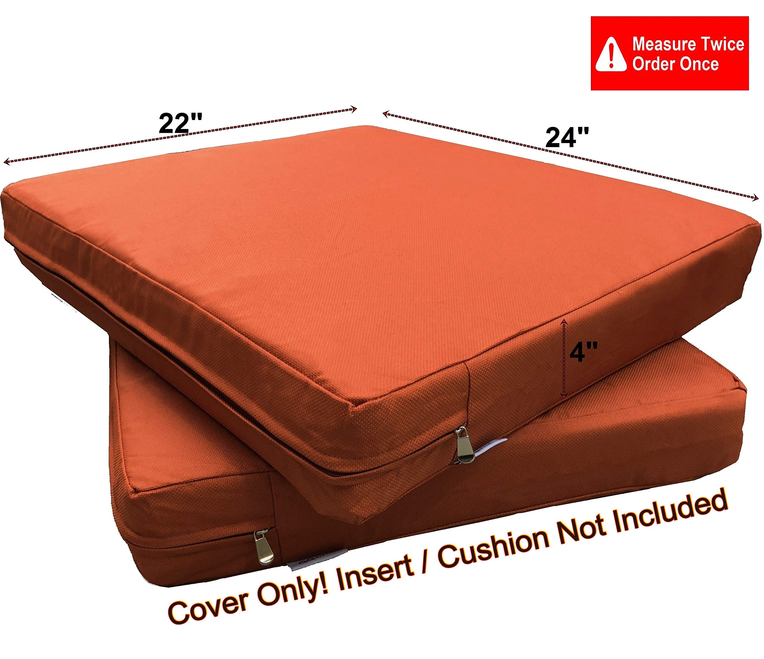 Qqbed 2 Pack Outdoor Patio Chair Pillow Seat Water-Resistant Cushion Covers In Rust Color 24'X22'X4' - Replacement Covers Onl