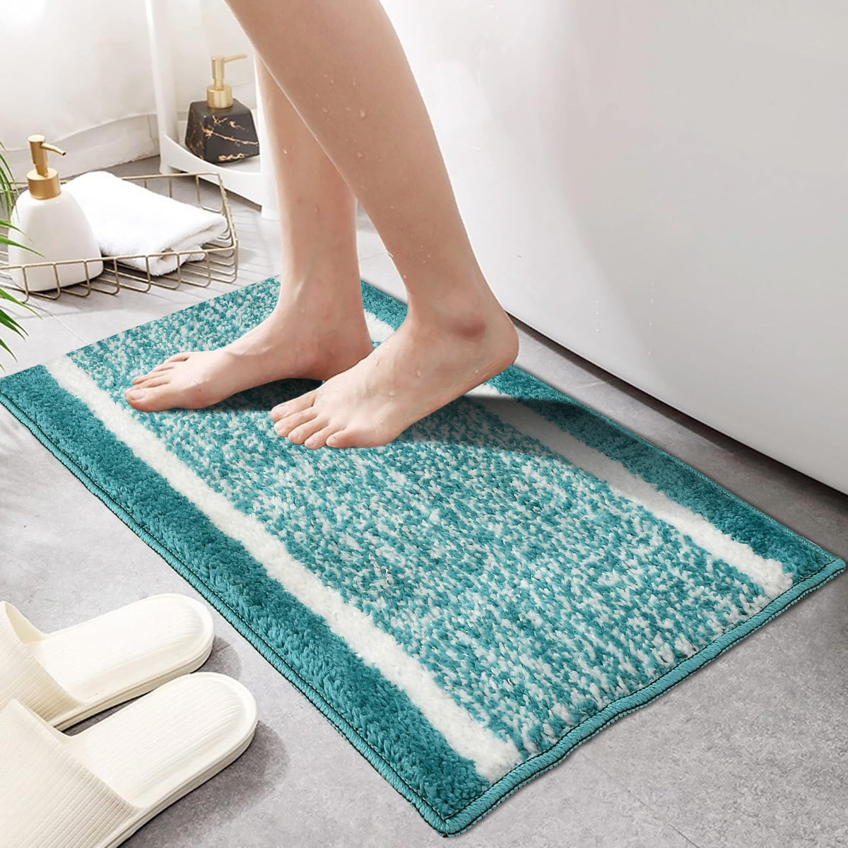 MAA HOME CONCEPT Microfiber Rugs Bath Mat Super Absorbent/AntiSkid Mats/Bedroom/Door Mat/Kitchen/Mat (Aqua, 40X60 CM)
