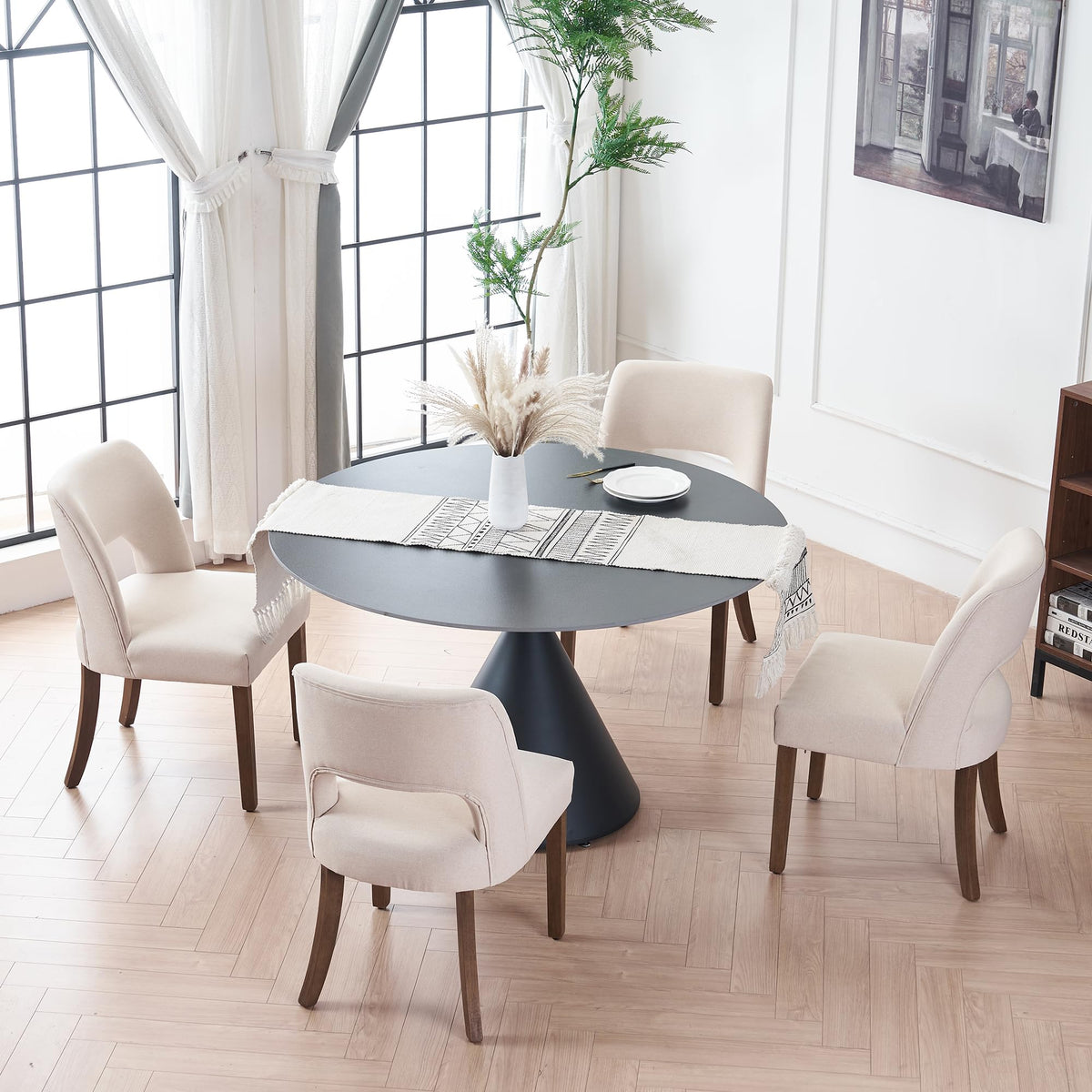 Vknow Wooden Dining Chairs Set Of 4, Modern Fabric Upholstered Dining Room Chair Kitchen Chairs, Farmhouse Dinner Chair For Kitc