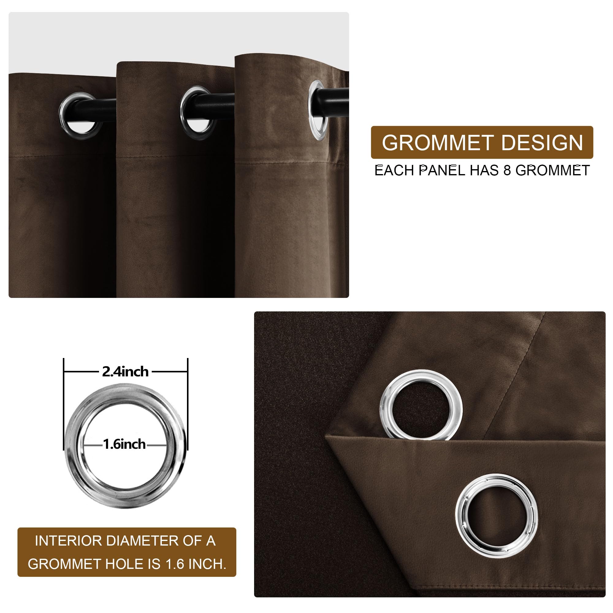 Dwcn Dark Brown Blackout Velvet Curtains - 84 Inches Long Refresh Bundleable Heavy Duty Thermal Insulated Grommet Window Panels