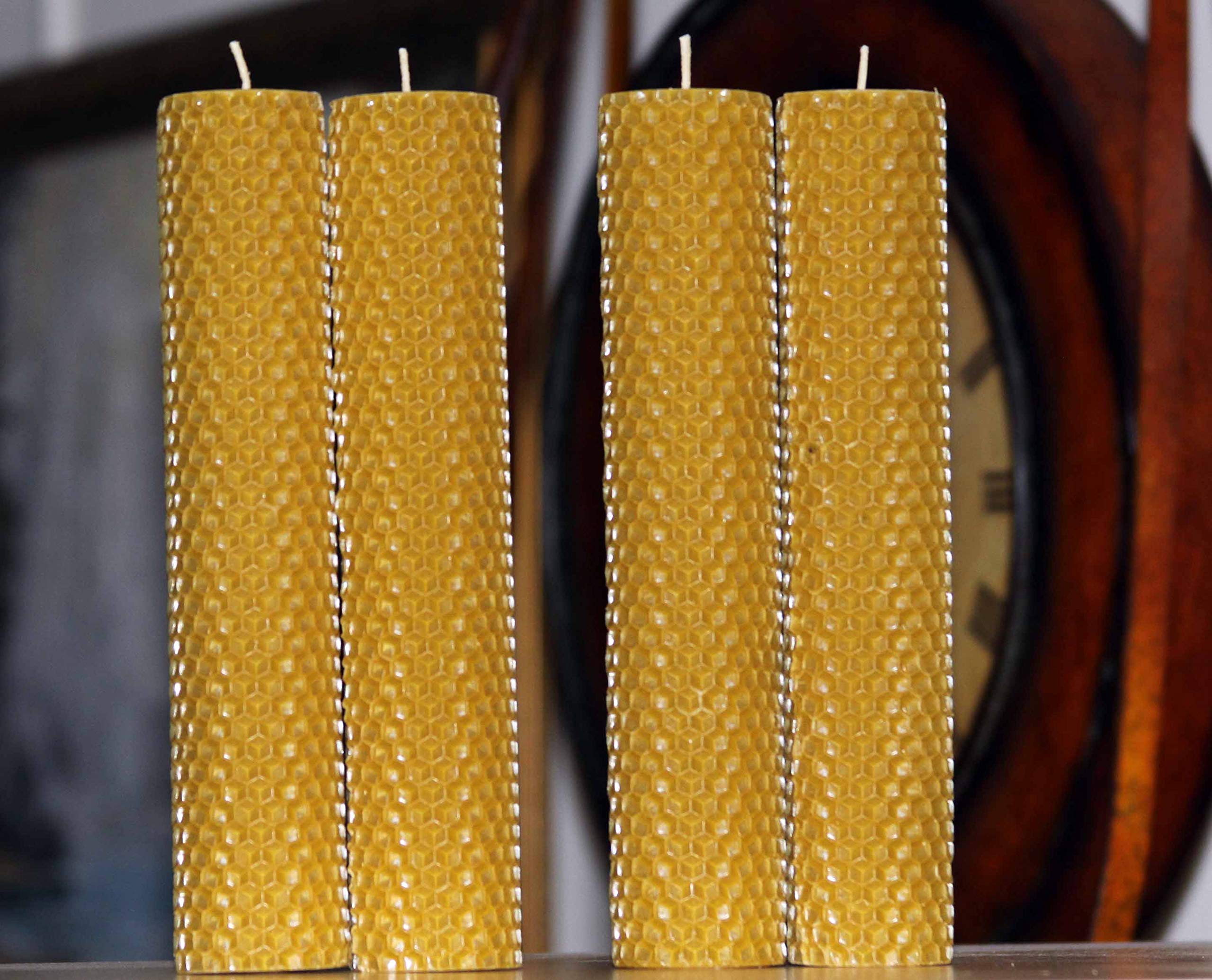Handmade Hand Rolled Pure Beeswax Honeycomb Candles 8 with Cotton Wick Set of 4 USA Made