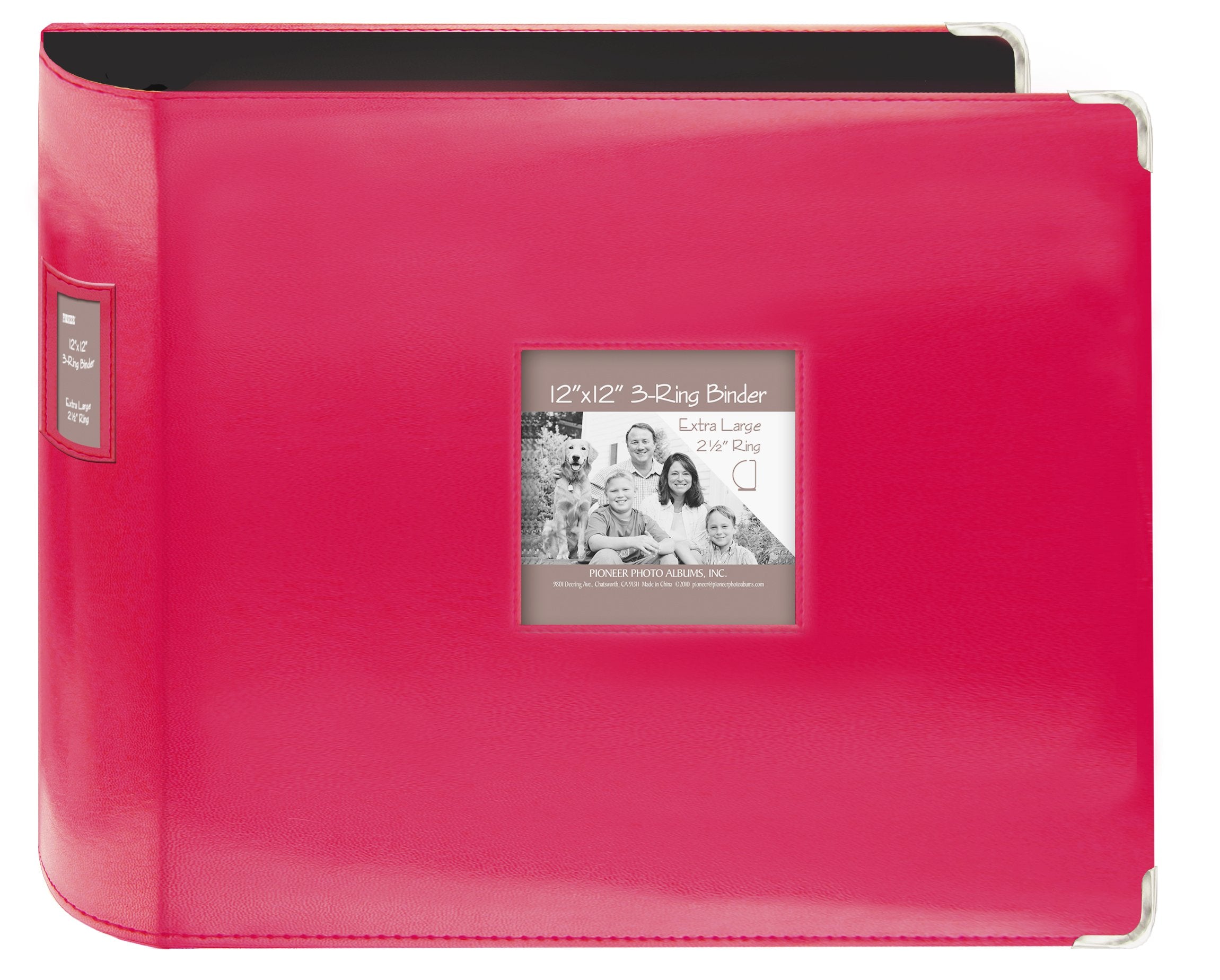 Pioneer T-12JF/C 12X12 Jumbo Sewn Leatherette Metal Corner 3-Ring Binder Scrapbook, Bright Pink