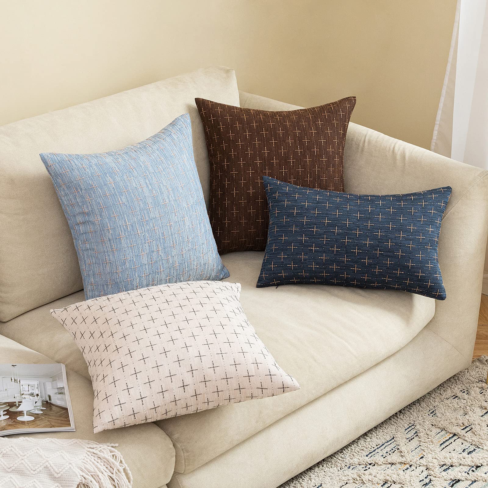 MIULEE Decorative Burlap Linen Throw Pillow Covers, 16x16 Inch, Dark Coffee, Pack of 2, Rustic Woven Cushion for Sofa and Bed