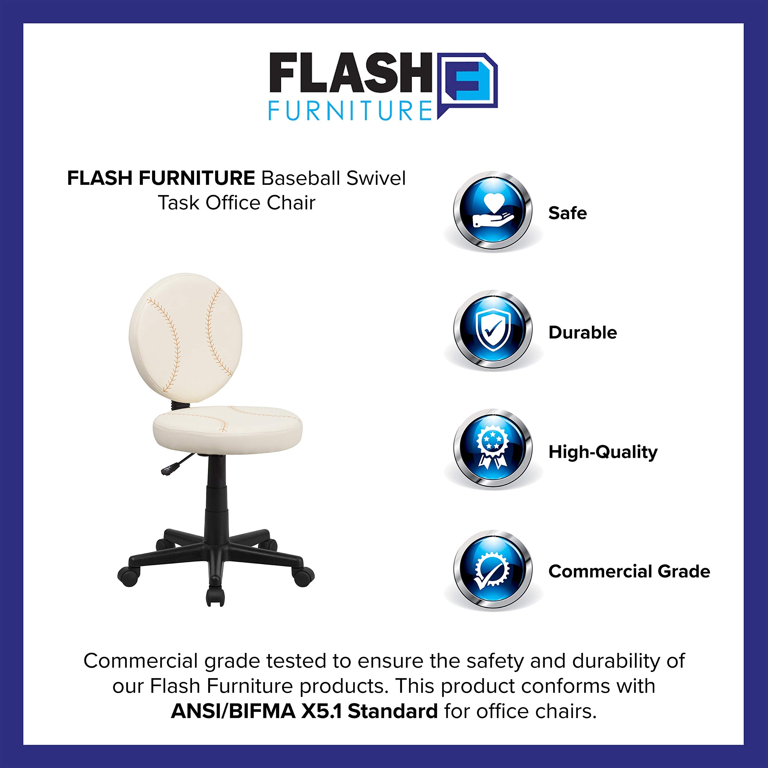 Flash Furniture Jonathan Baseball Swivel Task Office Chair - Thumbnail 4
