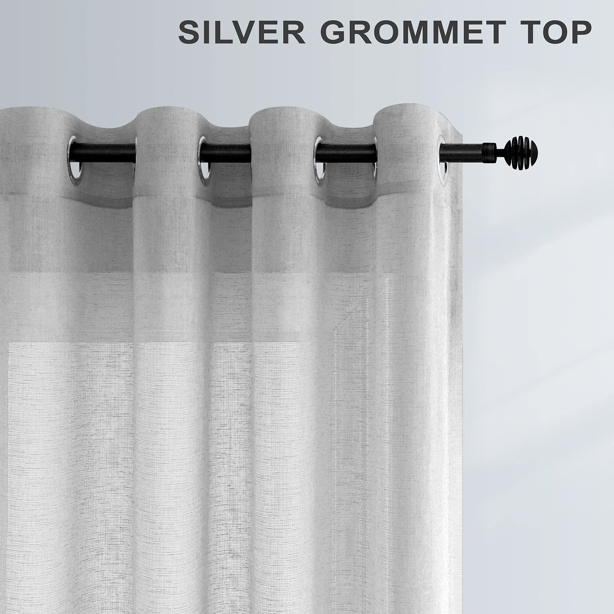 Gray Sheer Curtains 96 Inches Long For Living Room 2 Panels Grommet Woven Textured Voile Drapes Flowy Lightweight Floor Length C
