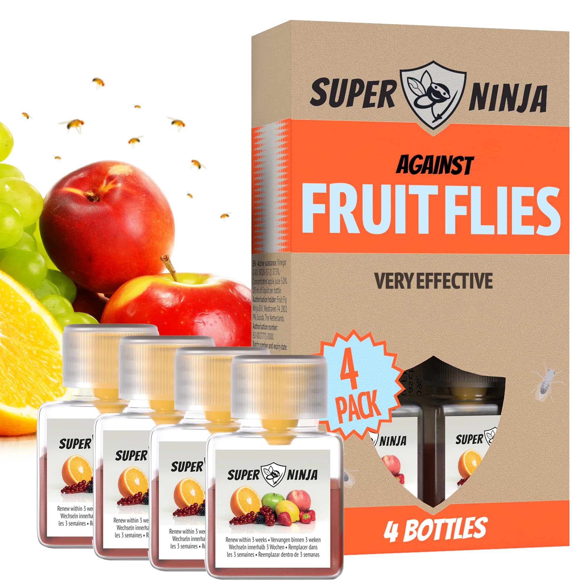 Super Ninja Fruit Fly Traps For Indoors - 4 Traps - Highly Effective Eco-Friendly Fruit Fly Catcher For Indoors - Pet And Child