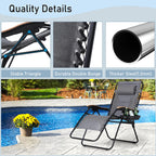 Phi Villa Xxl Oversized Padded Zero Gravity Chair, Foldable Patio Recliner, 30' Wide Seat Anti Gravity Lounger With Cup Holder, Set Of 2, Support 400 Lbs (Gray)