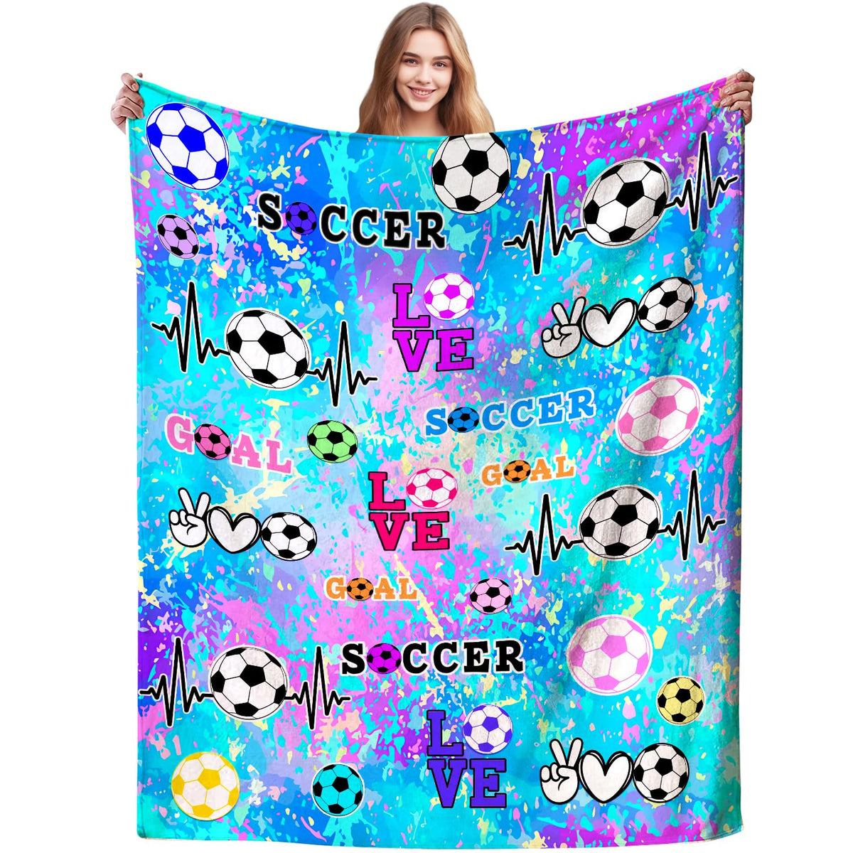 Soccer Girls Blanket Soft Flannel Soccer Blanket Outdoor,Soccer Blankets And Throws Soccer Stuff,Best Soccer Gifts For Boys Girl